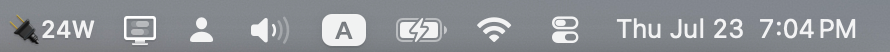 macOS menu bar with the PowerWatch readout showing 24 watts